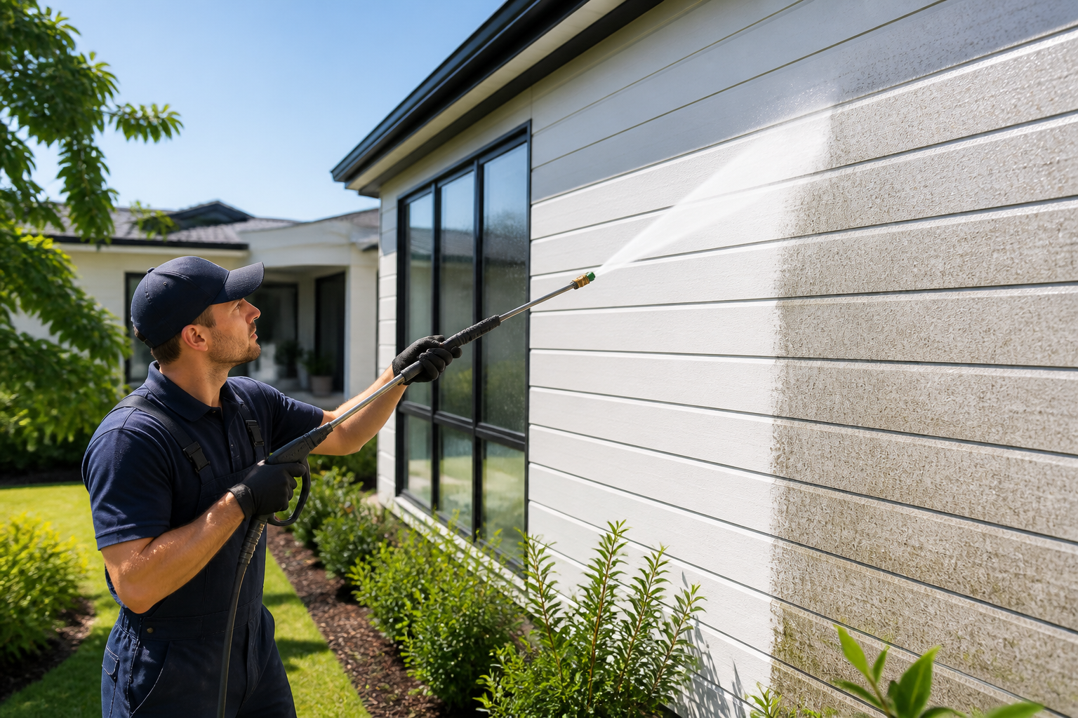 Hamilton house washing on a modern home exterior